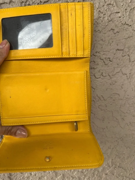 MCM Yellow and Tan Monogram Logo Compact Wallet - Picture 6 of 14